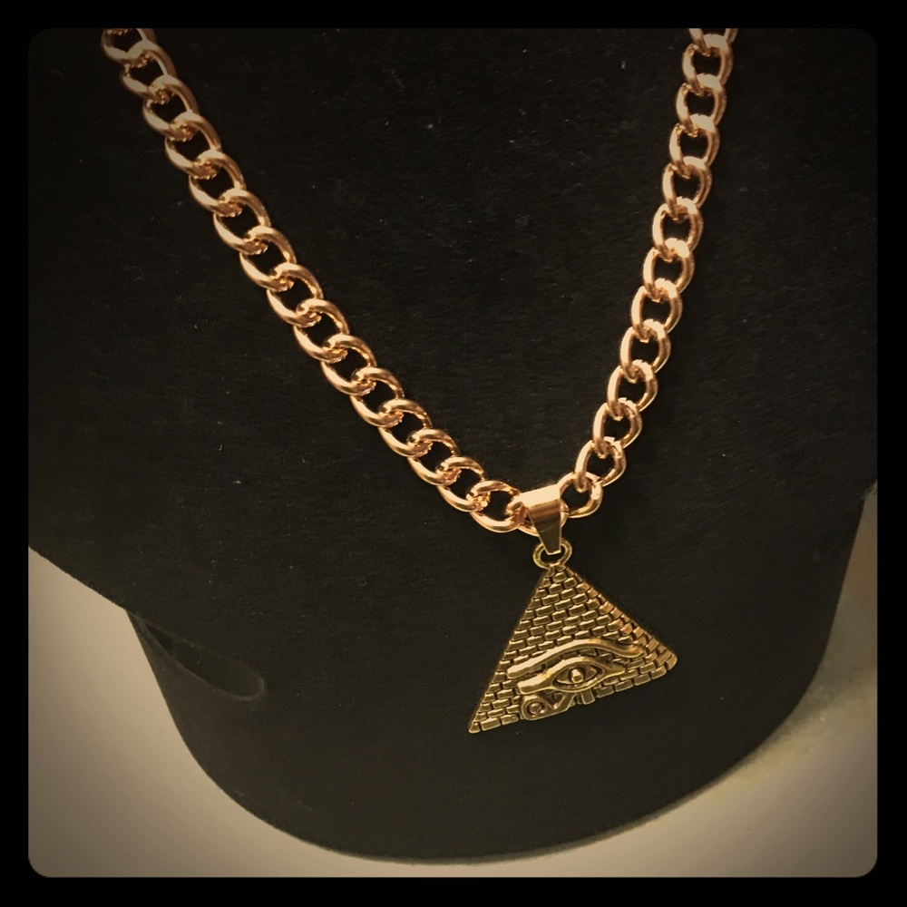 Gold Plated Egyptian Pyramid With Horus Eye Pendant Chain Necklace * FREE S/H *